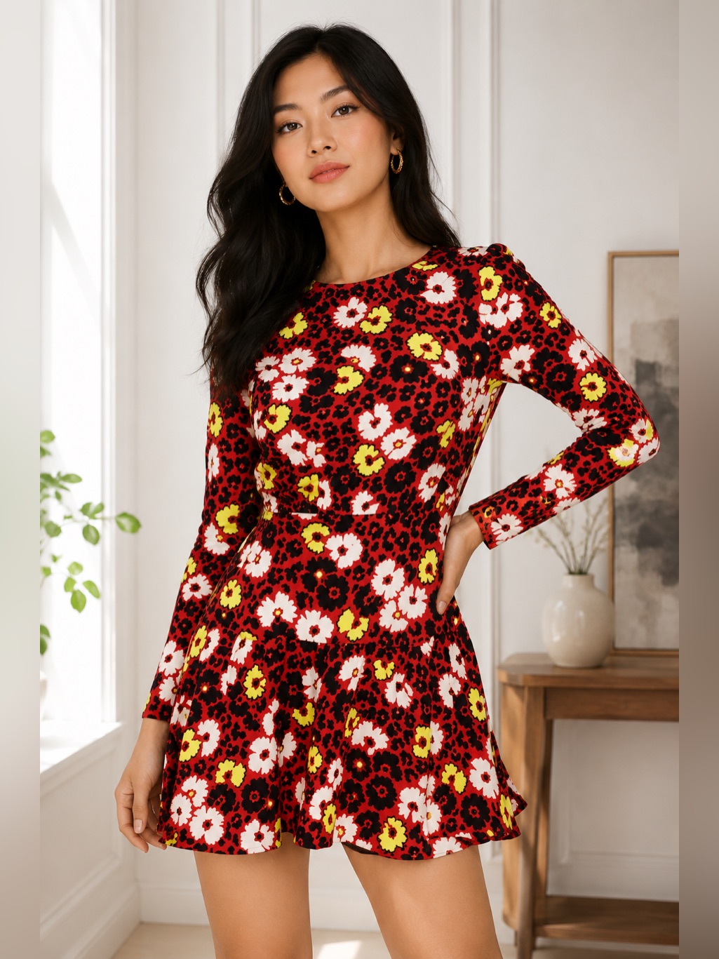 New The Kooples Floral Dress Red/Black/Yellow French Size 3 / Us Large